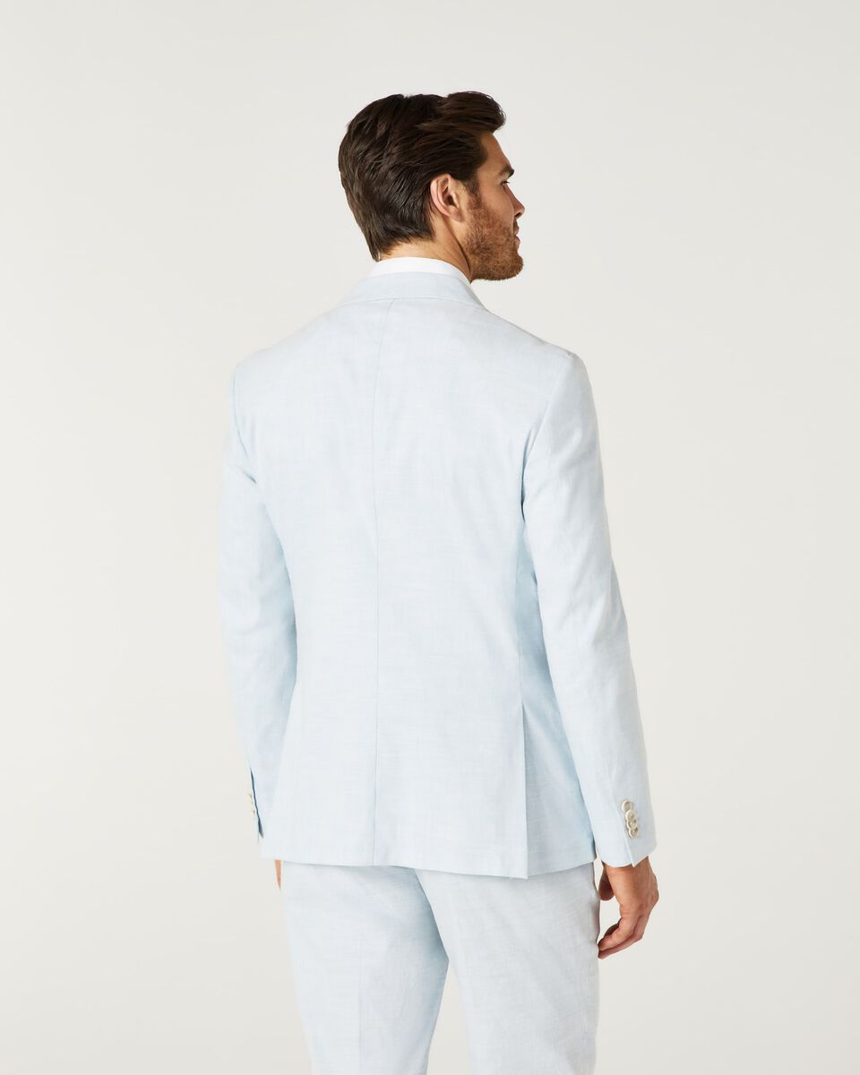 Mens Pale Blue Slim Linen Tailored Suit Jacket